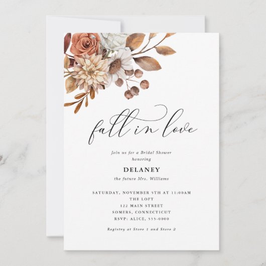 Herbst Rustikale Blüte, Rückgang der Liebe Brautpa Einladung (Vorderseite)