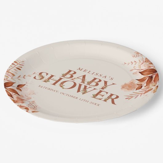 Herbst Rustikale Blütendusche Pappteller (Schrägansicht)