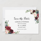 Herbst Rustikale Burgund Hochzeit speichern Datum Einladung (Vorderseite)