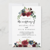 Herbst Rustikale Burgundy Kalligrafie die Hochzeit Einladung (Vorderseite)