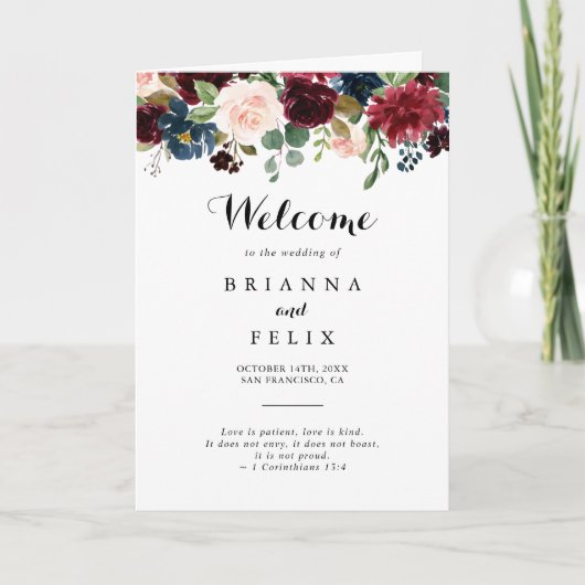 Herbst Rustikale Burgundy Kalligrafie geklappt Hoc Programm (Vorderseite)