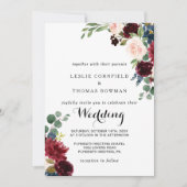 Herbst Rustikale Dazzling Burgund Hochzeit Einladung (Vorderseite)