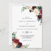 Herbst Rustikale Dazzling Burgund Hochzeit Einladung (Vorderseite)