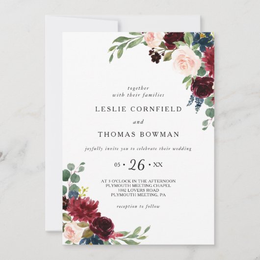 Herbst Rustikale Dazzling Burgund Hochzeit Einladung (Vorderseite)