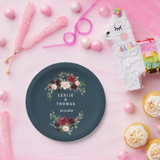 Herbst Rustikale Dazzling Burgund Hochzeit Pappteller (Party)