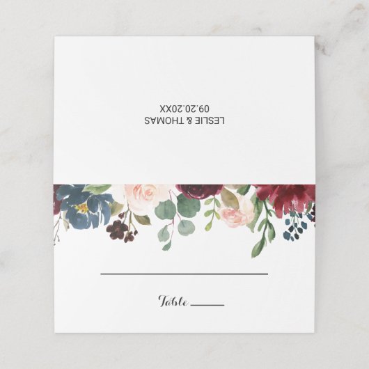 Herbst Rustikale Dazzling Burgund Hochzeit Platzka Platzkarte (Außenseite Aufgefaltet)