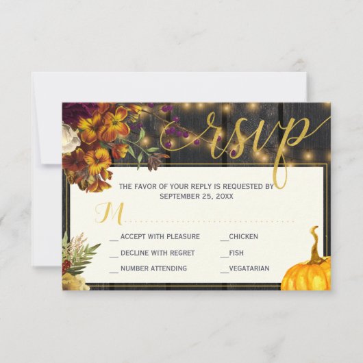 Herbst rustikale Ernte Stallholz Hochzeit RSVP (Vorderseite)