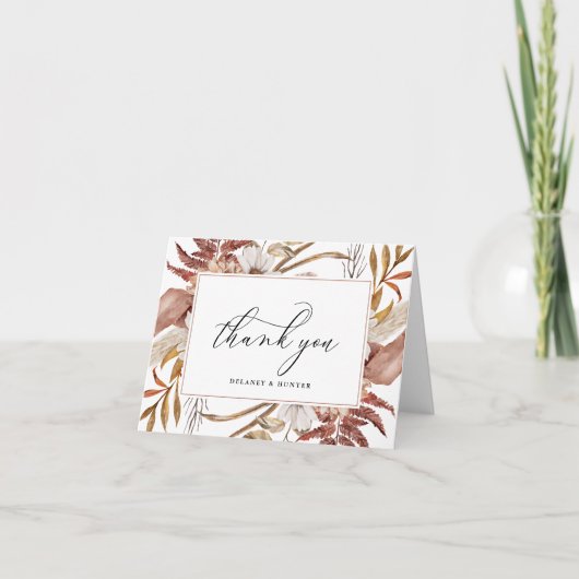 Herbst Rustikale Flora Gerahmt Personalisiert Dank Karte (Vorderseite)