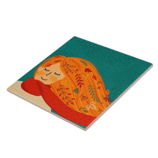 Herbst Rustikale Girl-Blätter und Regen Fliese (Seite)