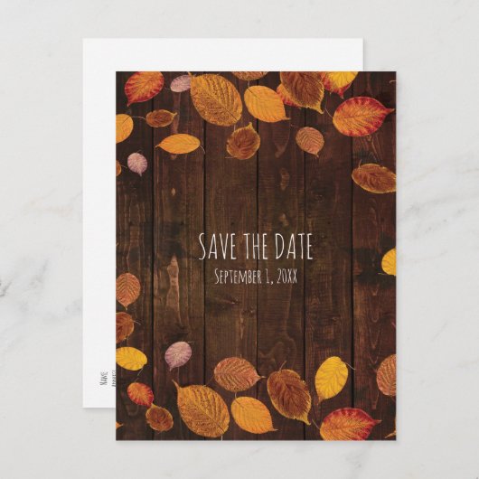 Herbst Rustikale goldene Blätter Save the Date Ankündigungspostkarte (Vorne/Hinten)
