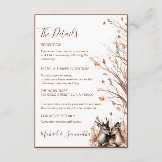 Herbst Rustikale Hirschhochzeit Begleitkarte (Vorderseite)