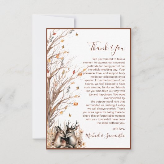 Herbst Rustikale Hirschhochzeit Dankeskarte (Vorderseite)