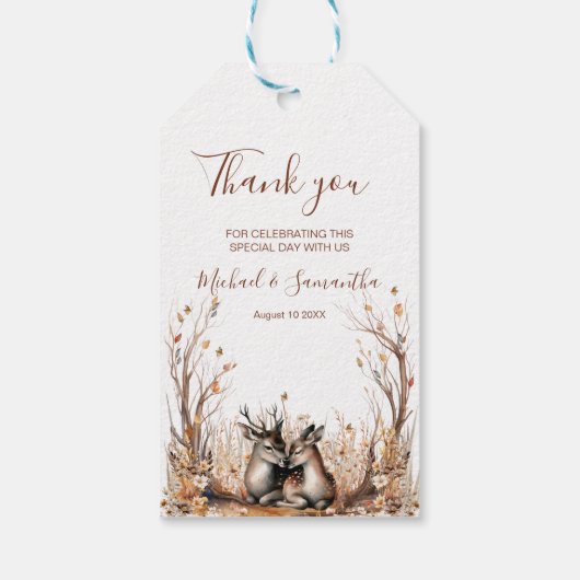 Herbst Rustikale Hirschhochzeit Geschenkanhänger (Rückseite)