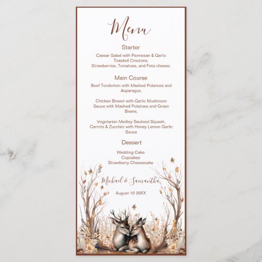 Herbst Rustikale Hirschhochzeit Menükarte (Vorderseite)