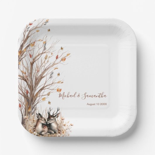 Herbst Rustikale Hirschhochzeit Pappteller (Vorderseite)