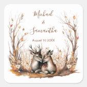Herbst Rustikale Hirschhochzeit Quadratischer Aufkleber (Vorderseite)