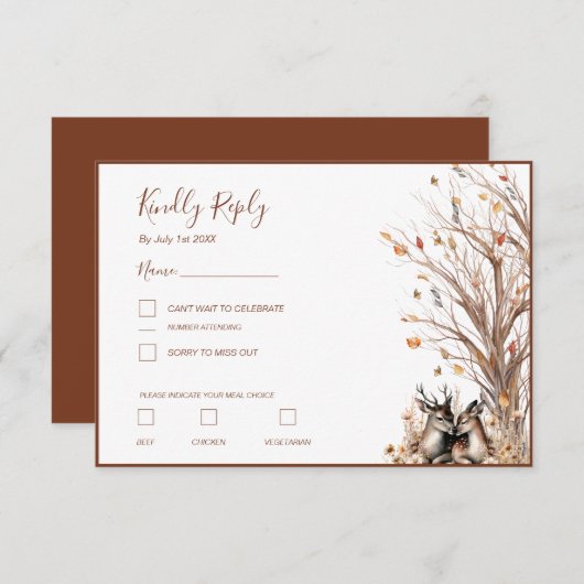 Herbst Rustikale Hirschhochzeit RSVP Karte (Vorne/Hinten)