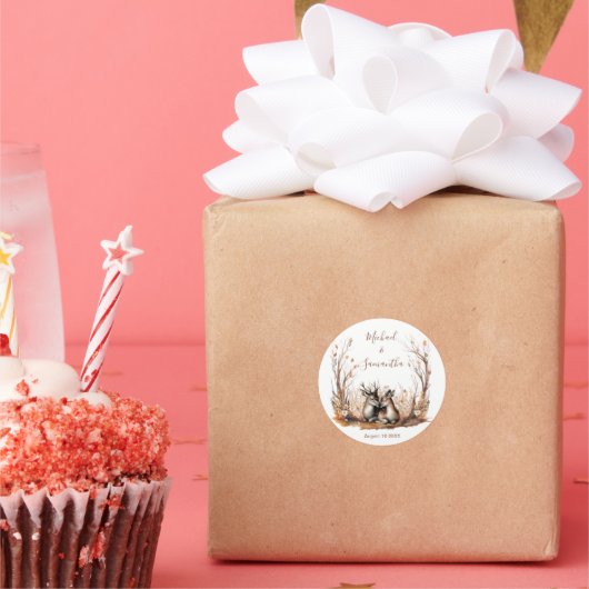 Herbst Rustikale Hirschhochzeit Runder Aufkleber (Party)