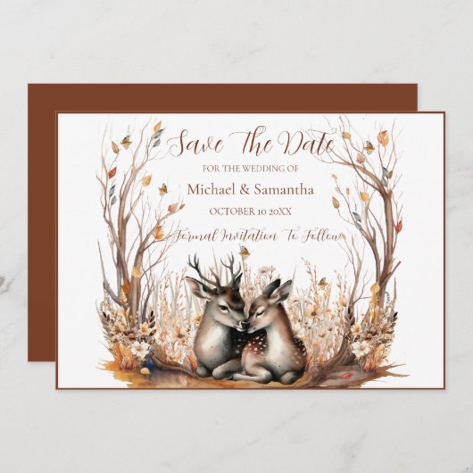 Herbst Rustikale Hirschhochzeit Save The Date (Vorne/Hinten)