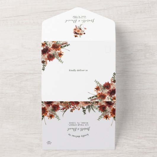 Herbst rustikale Hochzeit Alles in einer Einladung (Außenbereich)