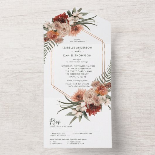 Herbst rustikale Hochzeit Alles in einer Einladung (Innen Boden)