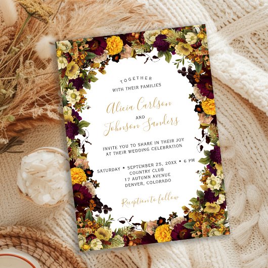 Herbst rustikale Hochzeit botanischer Blumen Einladung