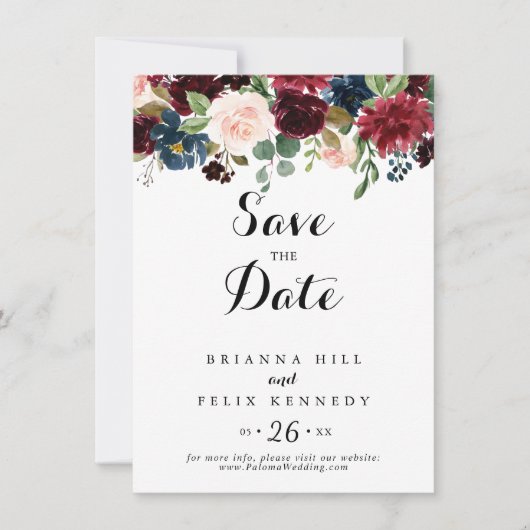 Herbst Rustikale Hochzeit Burgund Moderne Kalligra Save The Date (Vorderseite)