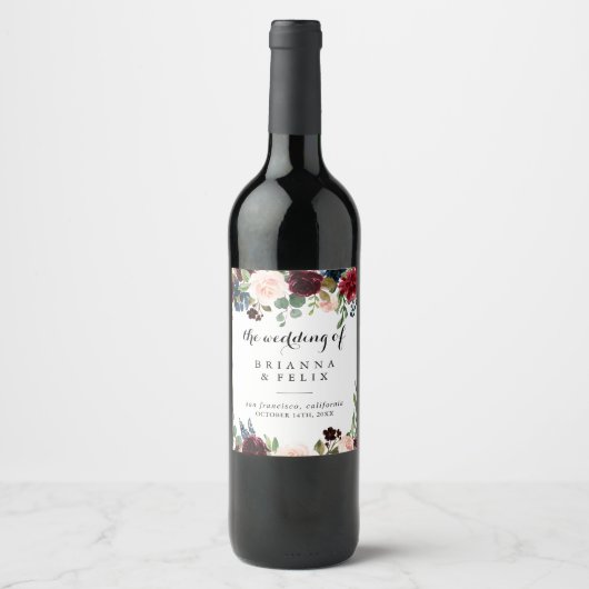 Herbst Rustikale Kalligrafie Hochzeitweinetiketten Weinetikett (Vorderseite)