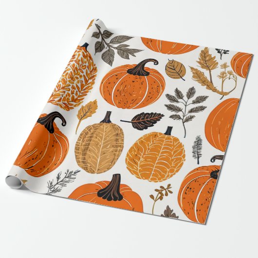 Herbst: Rustikale Pumpkins, Gourds und Blattmuster Geschenkpapier (Ungerollt)