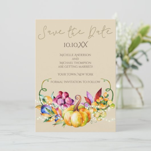 Herbst Rustikale Weinansichten Save the Date Einladung (Stehend Vorderseite)