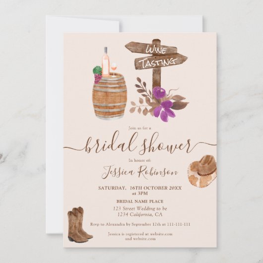 Herbst rustikale Weinverkostung Aquarell Brautpart Einladung (Vorderseite)