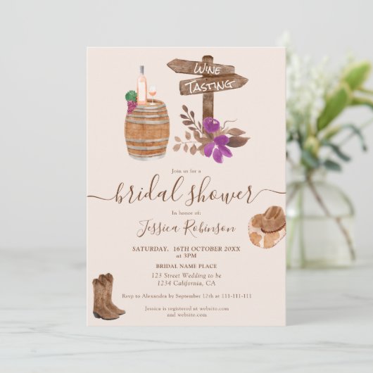 Herbst rustikale Weinverkostung Aquarell Brautpart Einladung (Stehend Vorderseite)