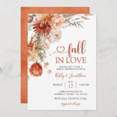 Herbst Rustikaler Blumenfall in der Liebe Brautpar Einladung (Vorne/Hinten)