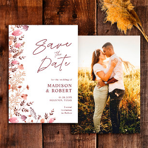 Herbst Rustikaler Boho-Chic-Wildblumen-Foto-Hochze Save The Date