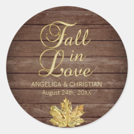 Herbst Rustikaler Goldfall in LIEBE Hochzeit Runder Aufkleber