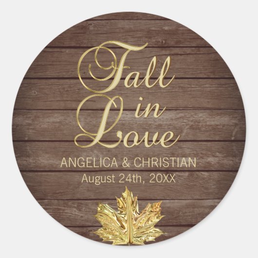 Herbst Rustikaler Goldfall in LIEBE Hochzeit Runder Aufkleber (Vorderseite)