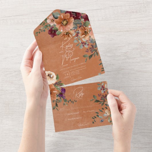 Herbst Rustikaler Rost & Wein Blütenrost Kein Aben All In One Einladung (Abreißen)