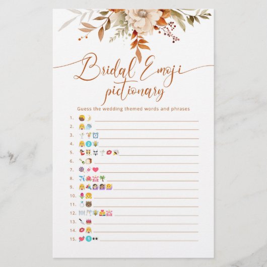 Herbst rustikales Brautparty Emoji pickgame (Vorderseite)