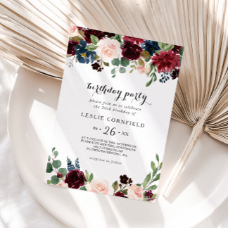 Herbst Rustikales Burgund 50. Geburtstagsparty Einladung