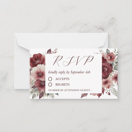 Herbst Rustikales Burgund Floral Wasserfarbe UAWG Mitteilungskarte (Vorderseite)