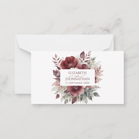 Herbst Rustikales Burgund Floral Wasserfarbe UAWG Mitteilungskarte (Rückseite)