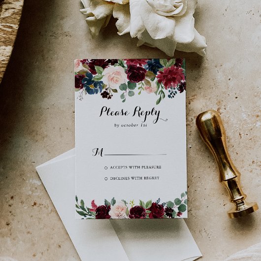 Herbst Rustikales Burgund Moderne Kalligraphie UAW RSVP Karte