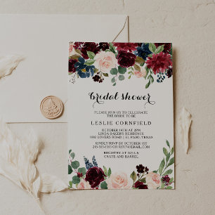 Herbst Rustikales Dazzling Burgund Brautparty Einladung