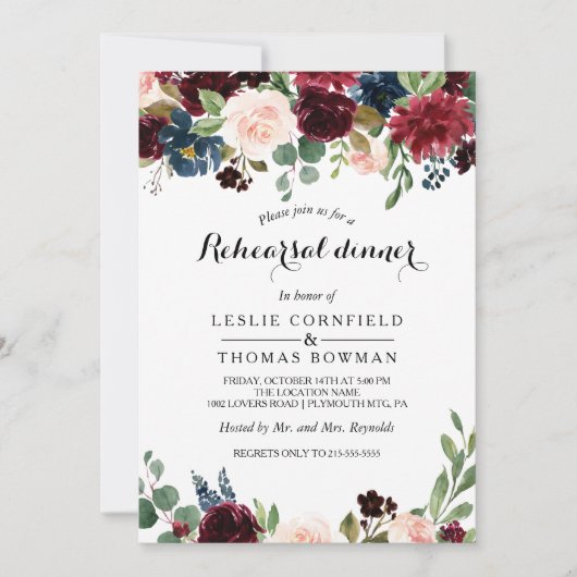 Herbst Rustikales Dazzling Burgund Probe Dinner Einladung (Vorderseite)