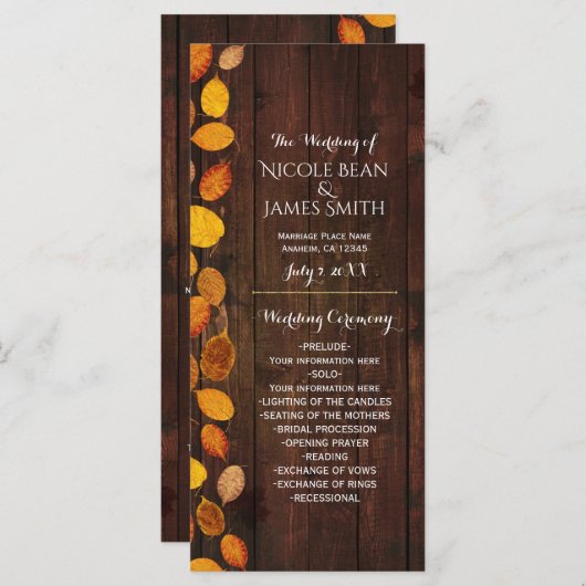 Herbst Rustikales Hochzeitsprogramm für Goldene Bl Programm (Vorne/Hinten)