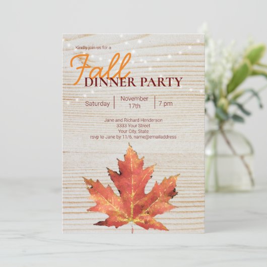 Herbst Rustikales Holz String Lights Abendessen Pa Einladung (Stehend Vorderseite)