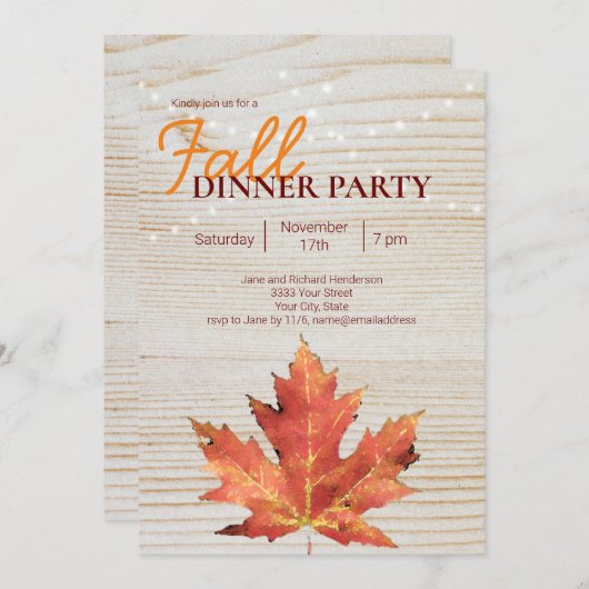 Herbst Rustikales Holz String Lights Abendessen Pa Einladung (Vorne/Hinten)