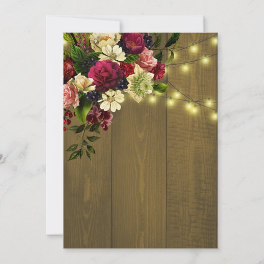 Herbst rustikales Holz und zartes Licht Blumen Hoc Einladung (Rückseite)