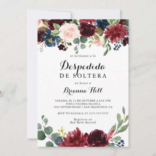 Herbst Rustikales Kalligrafisches Spanisches Braut Einladung (Vorderseite)