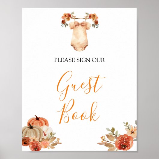 Herbst Rustikales Pumpkin Floral Baby Clothes Gäst Poster (Vorne)